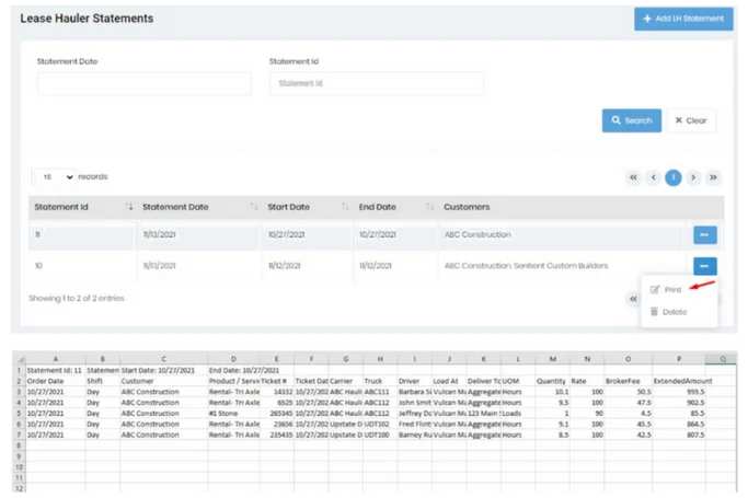 lease hauler statements