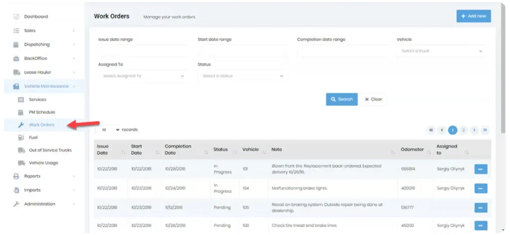 work orders vehicle maintenance