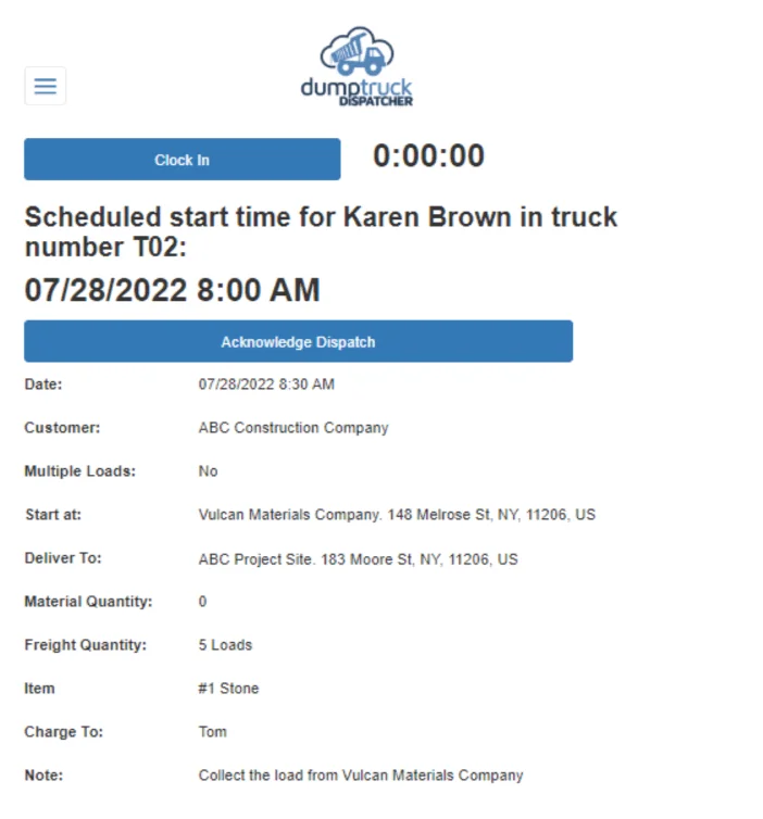 Dump Truck Tracker Driver App