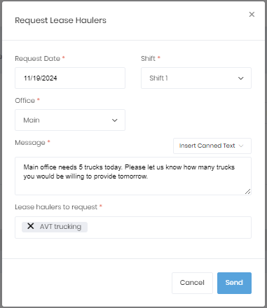 Lease hauler request list