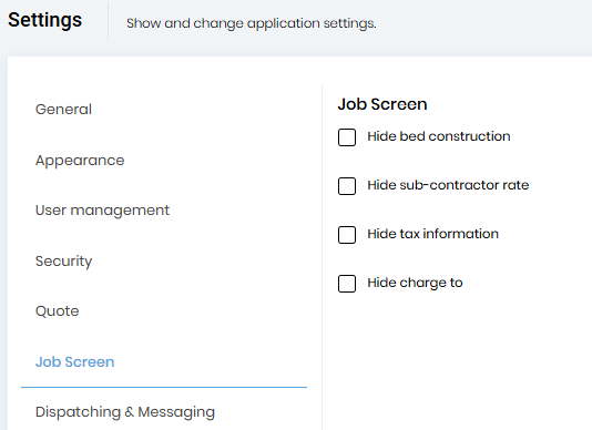 Job Screen Settings