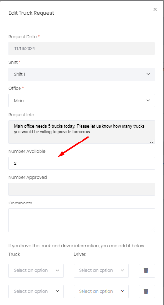 LH Truck Request Available