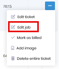 Menu Showing Edit Job