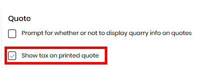 Quote Settings Showing Tax Option