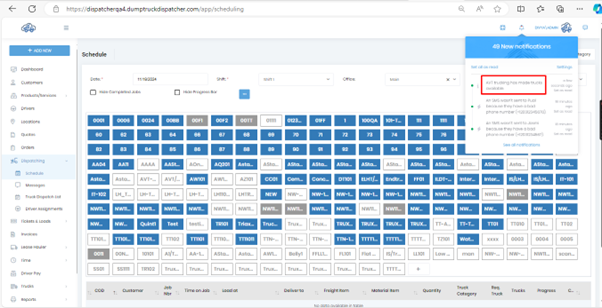 Notification To Dispatcher of Available Trucks