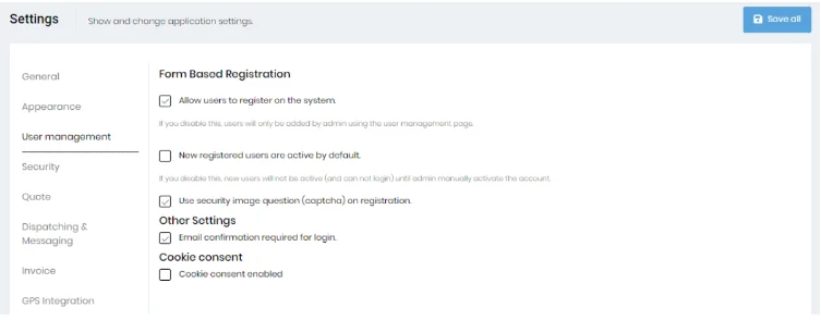 USER management Settings