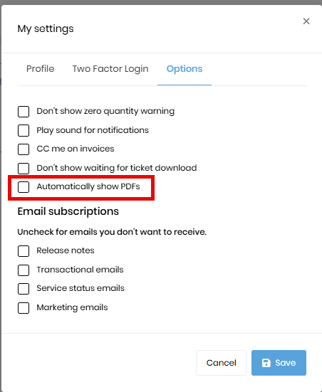 User Settings showing the new option