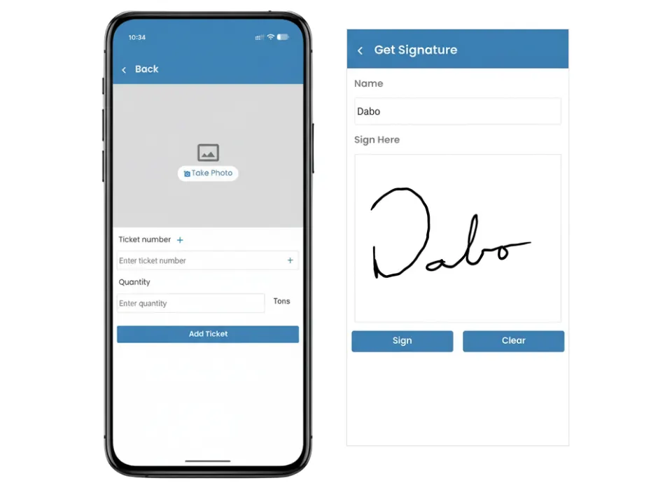 Driver App Add Ticket and Signature