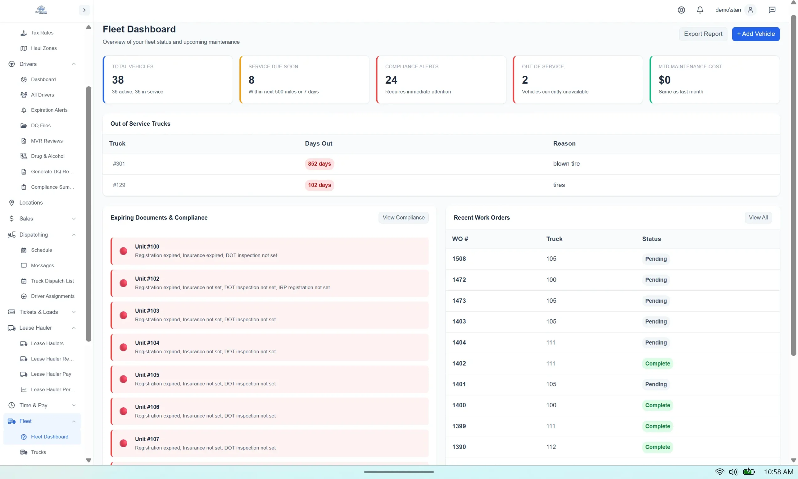 Fleet Maintenance Dashboard