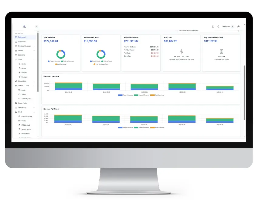 dump truck dispatcher revenue tracking dashboard