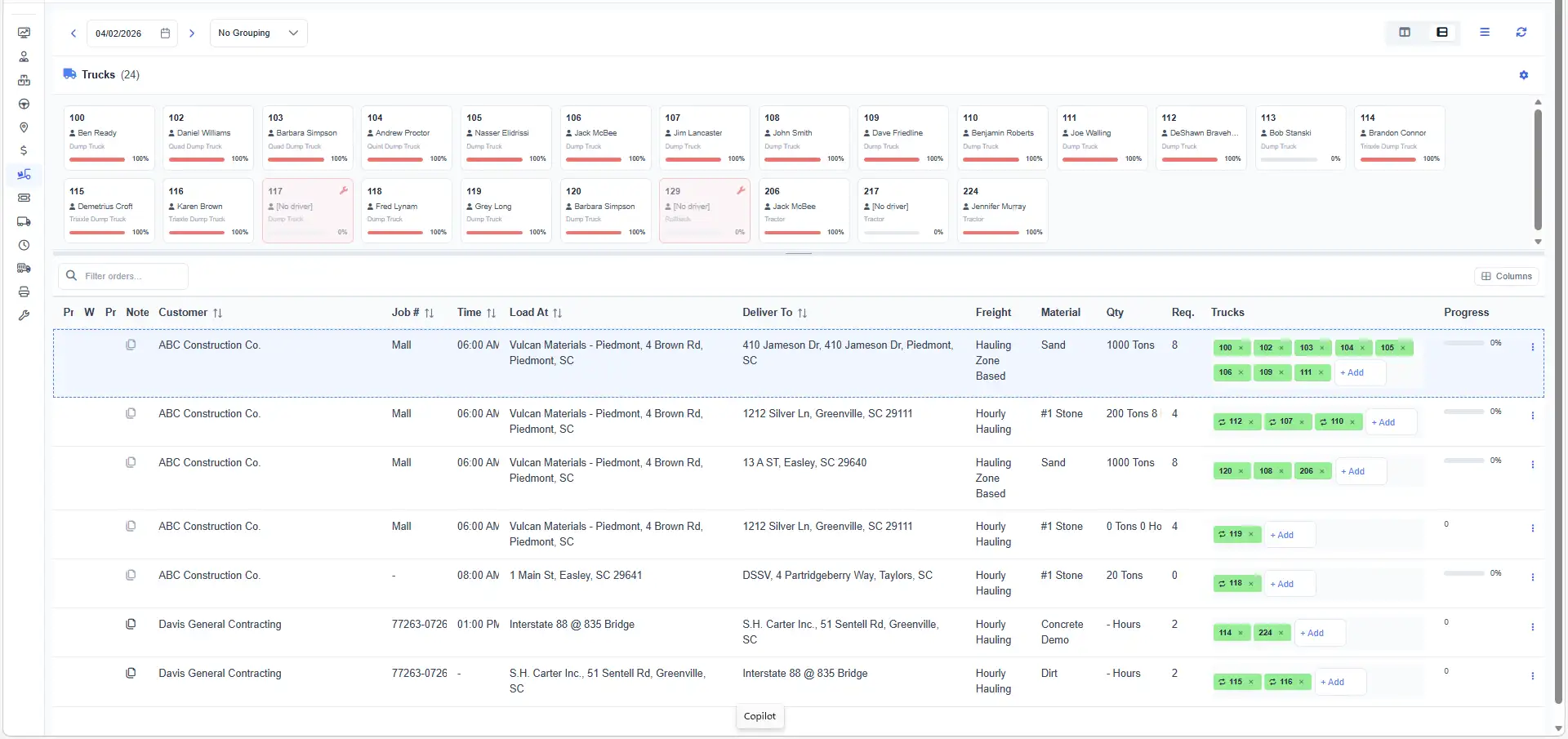 Schedule with Truck block on top